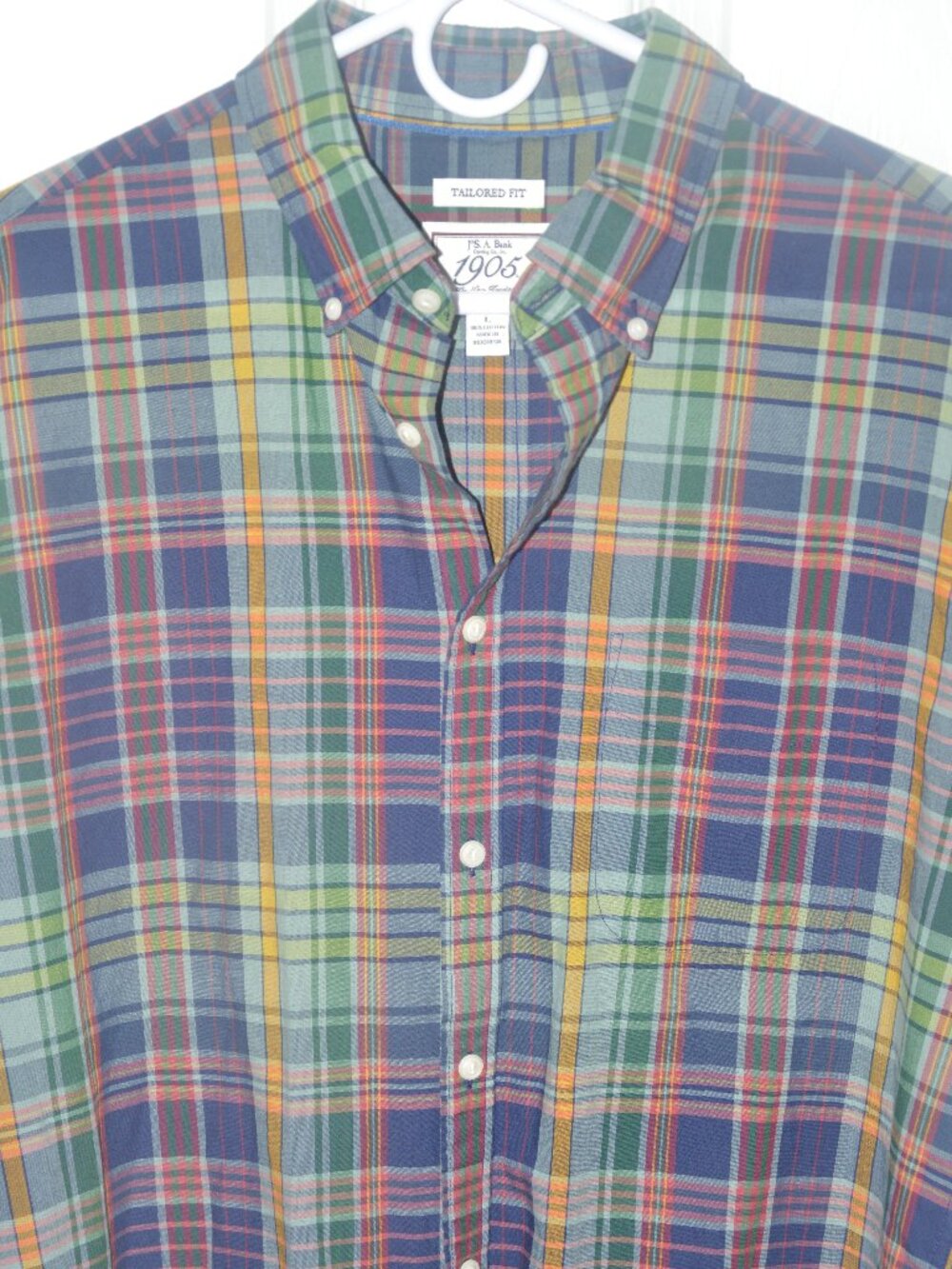 Jos. A. Bank 1905 Men's large Fall colors plaid short sleeve preppy button-up